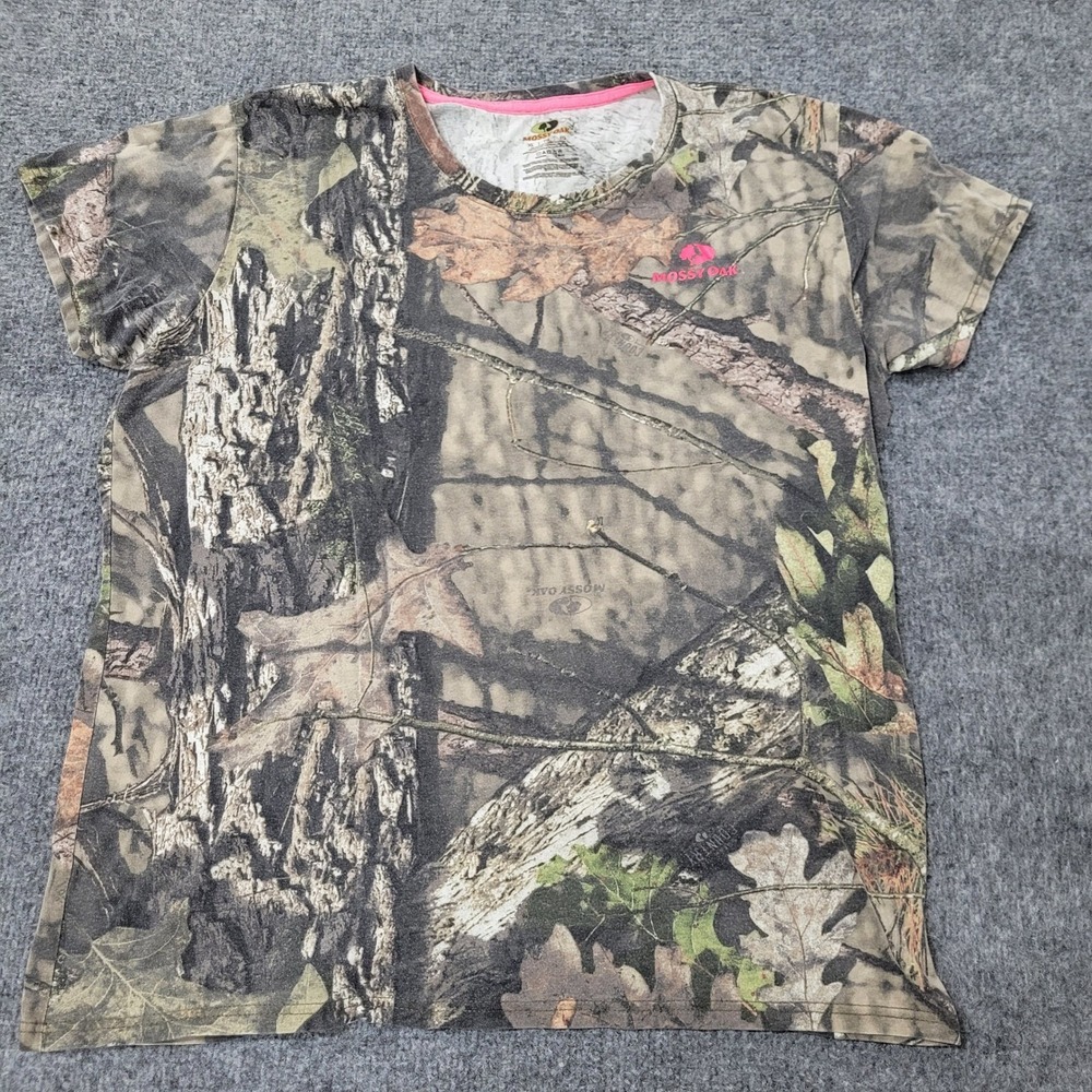 Mossy Oak T-Shirt Womens XL Camouflage Pink Logo Short Sleeve Casual Tee